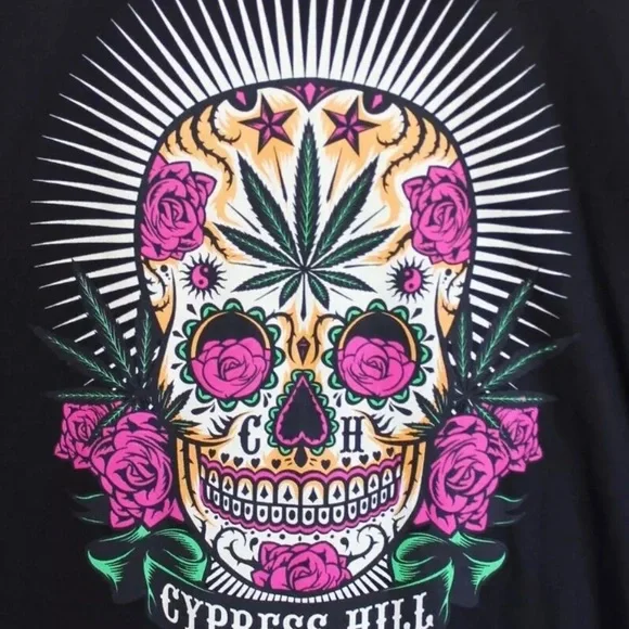 Crooks & Castles Cypress Hill Colorful Pink Roses Skull Black T-Shirt Mens XL - Picture 2 of 6